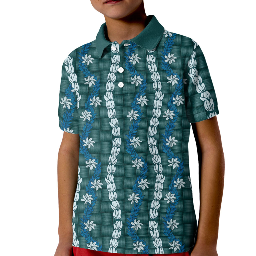 Pikake Maile Tiare Lei Kid Polo Shirt Polu Lauhala Pattern LT01 Kid Blue - Polynesian Pride