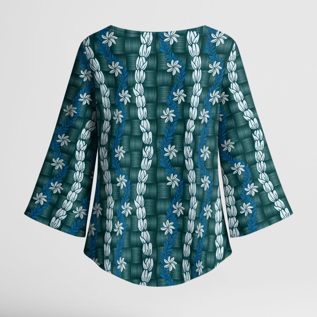Pikake Maile Tiare Lei Kimono Sleeve Blouse Polu Lauhala Pattern