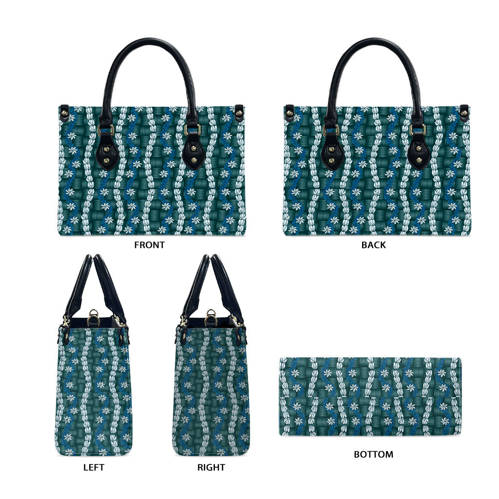 Pikake Maile Tiare Lei Leather Bag Polu Lauhala Pattern