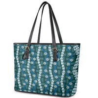 Pikake Maile Tiare Lei Leather Tote Bag Polu Lauhala Pattern