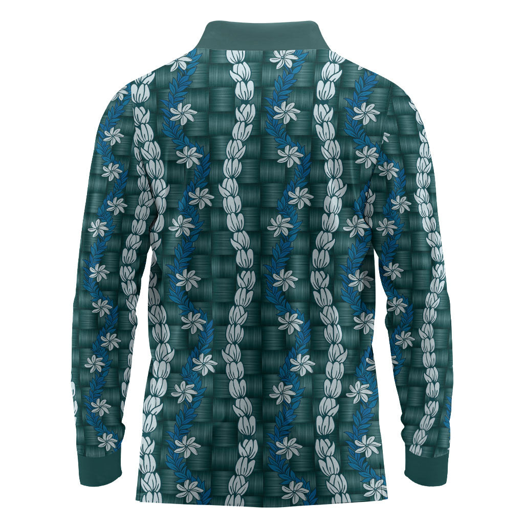 Pikake Maile Tiare Lei Long Sleeve Polo Shirt Polu Lauhala Pattern