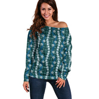 Pikake Maile Tiare Lei Off Shoulder Sweater Polu Lauhala Pattern