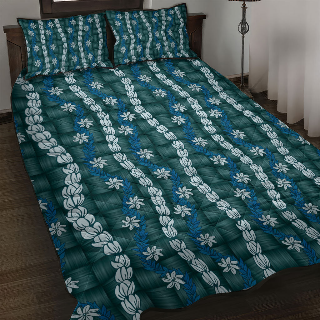 Pikake Maile Tiare Lei Quilt Bed Set Polu Lauhala Pattern