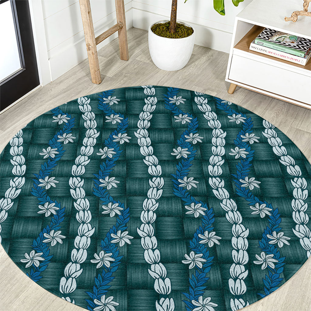 Pikake Maile Tiare Lei Round Carpet Polu Lauhala Pattern