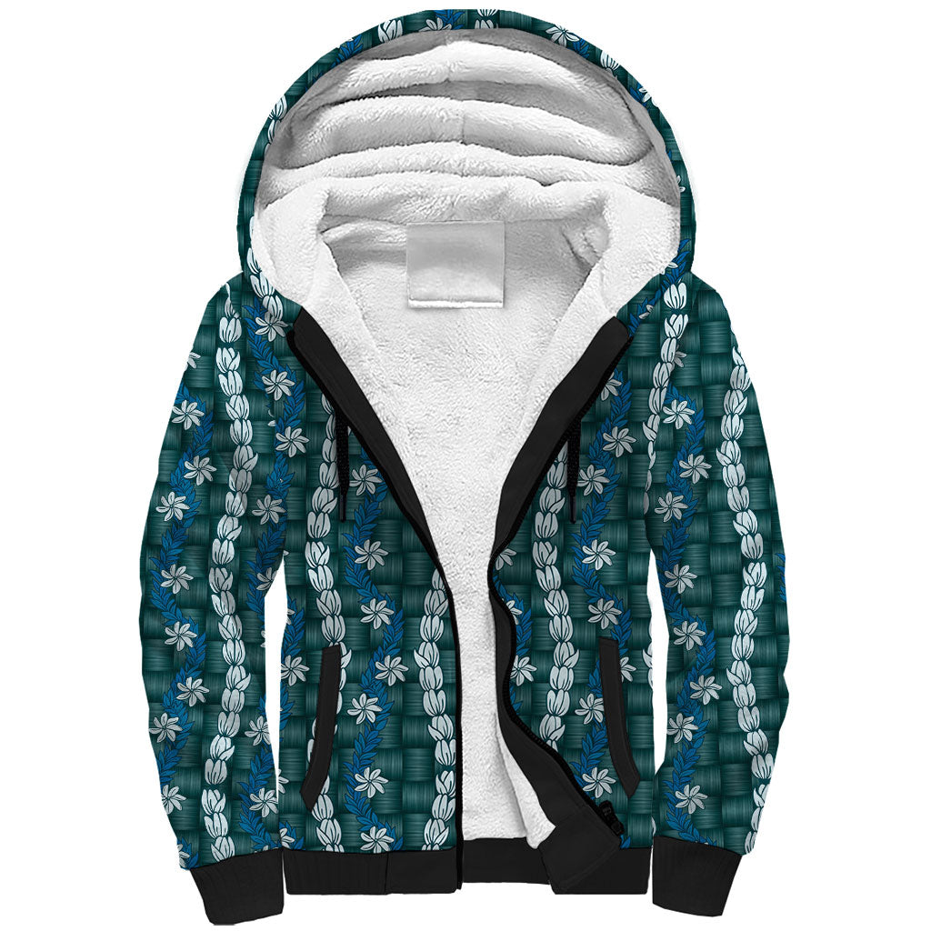 Pikake Maile Tiare Lei Sherpa Hoodie Polu Lauhala Pattern