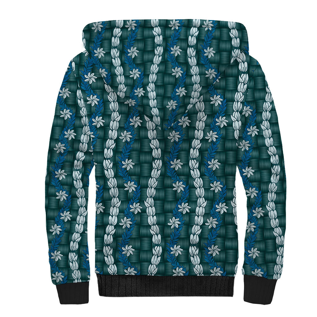 Pikake Maile Tiare Lei Sherpa Hoodie Polu Lauhala Pattern