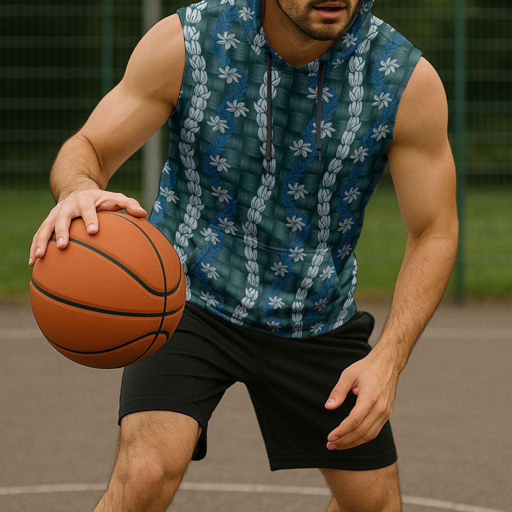 Pikake Maile Tiare Lei Sleeveless Hoodie Polu Lauhala Pattern
