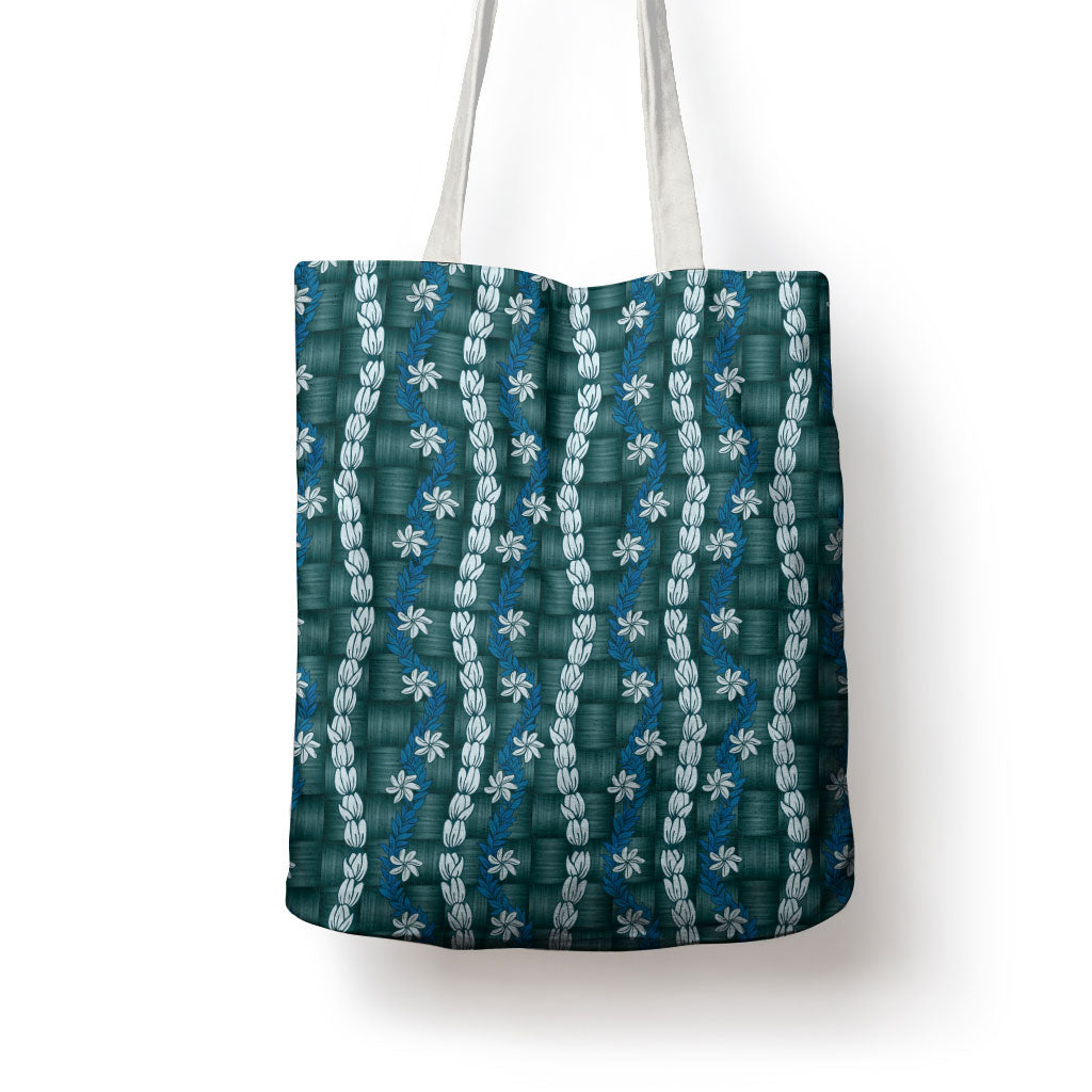 Pikake Maile Tiare Lei Tote Bag Polu Lauhala Pattern