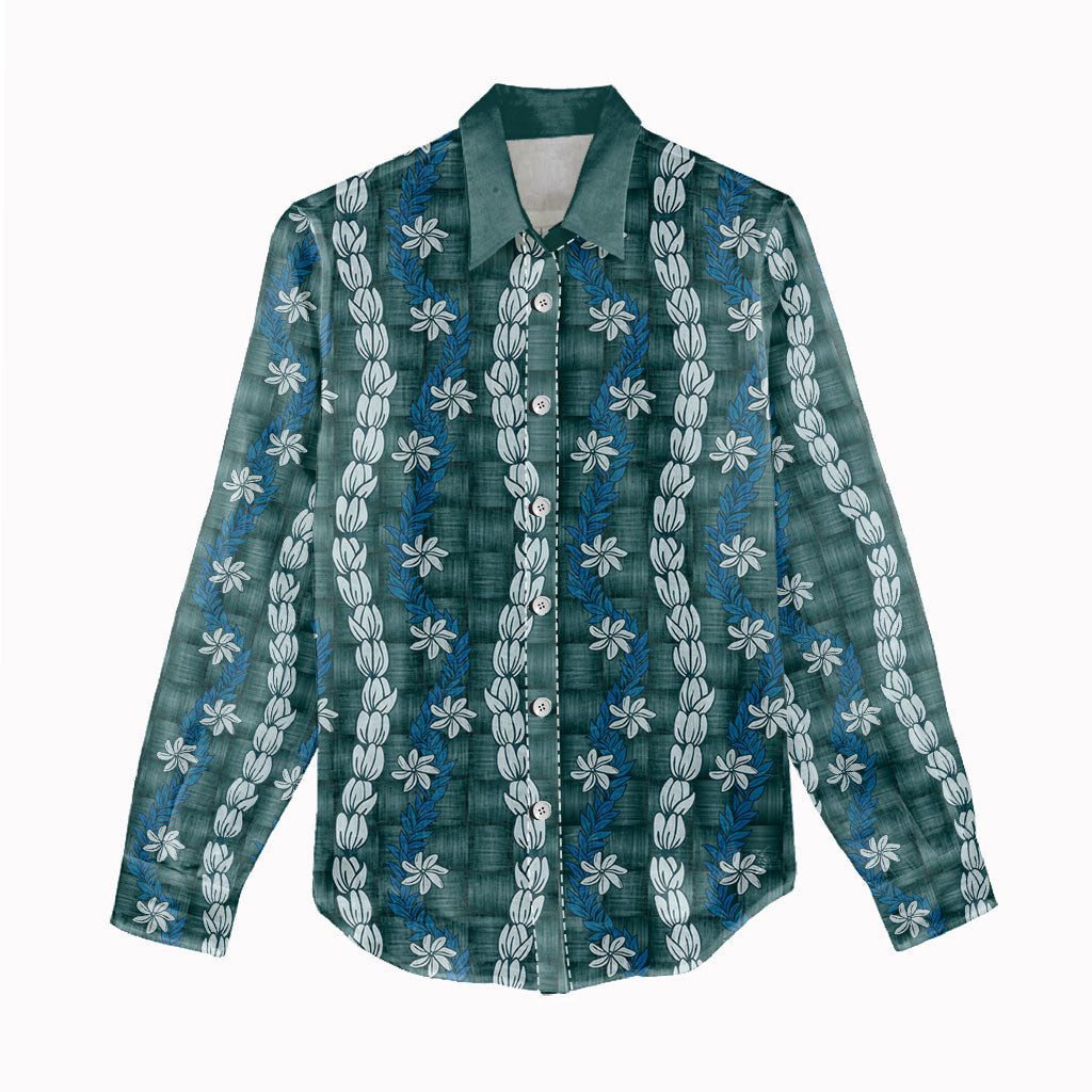Pikake Maile Tiare Lei Women Casual Shirt Polu Lauhala Pattern