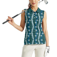 Pikake Maile Tiare Lei Women Sleeveless Polo Shirt Polu Lauhala Pattern