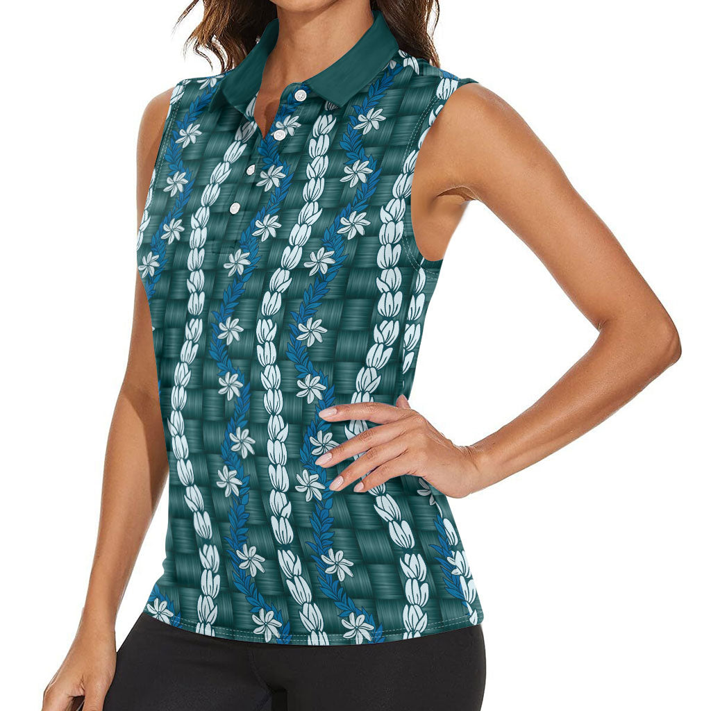 Pikake Maile Tiare Lei Women Sleeveless Polo Shirt Polu Lauhala Pattern