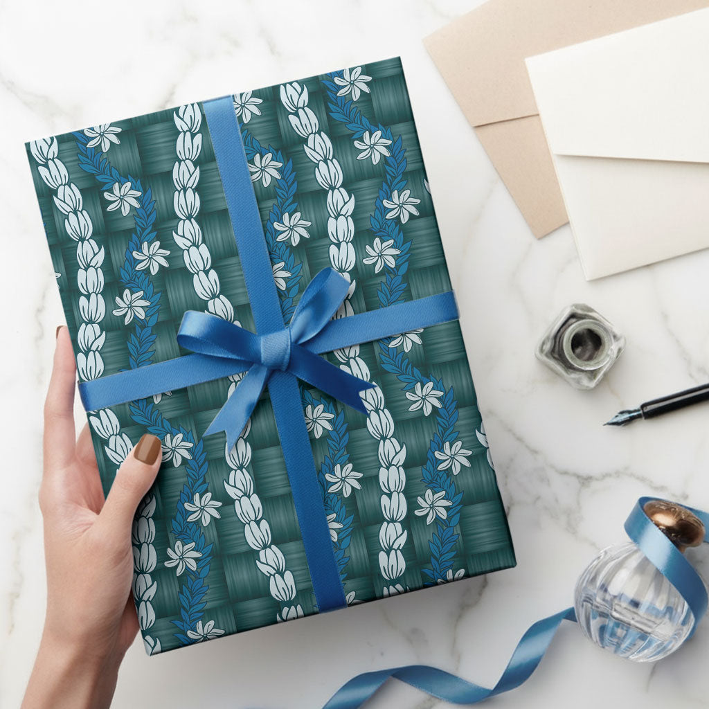 Pikake Maile Tiare Lei Wrapping Paper Polu Lauhala Pattern
