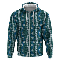 Pikake Maile Tiare Lei Zip Hoodie Polu Lauhala Pattern