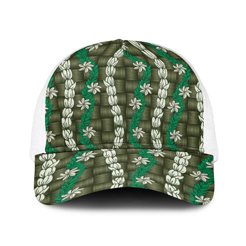 Pikake Maile Tiare Lei Baseball Net Cap Omaomao Lauhala Pattern