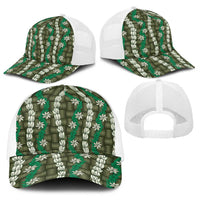 Pikake Maile Tiare Lei Baseball Net Cap Omaomao Lauhala Pattern