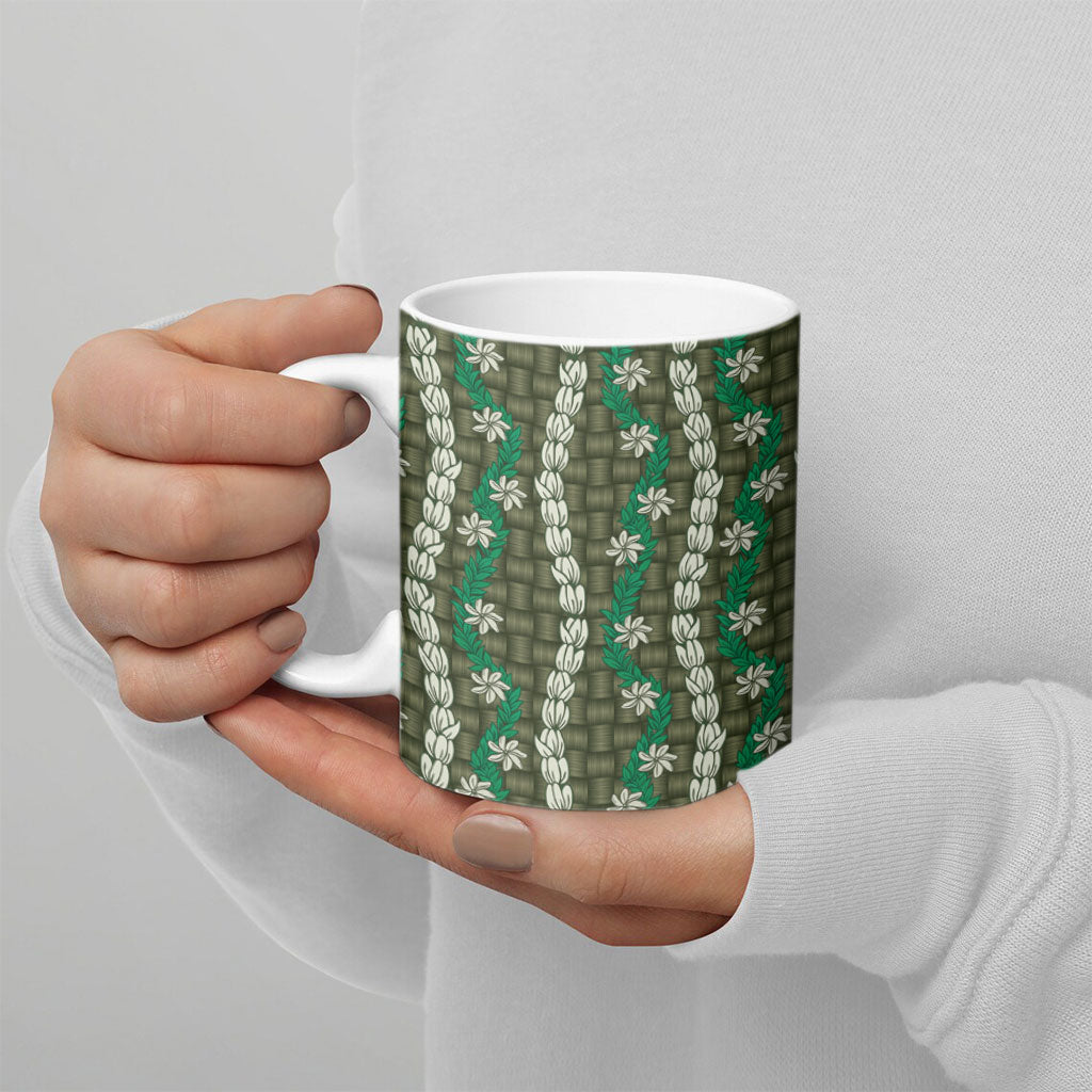 Pikake Maile Tiare Lei Ceramic Mug Omaomao Lauhala Pattern