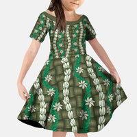 Pikake Maile Tiare Lei Family Matching Long Sleeve Bodycon Dress and Hawaiian Shirt Omaomao Lauhala Pattern