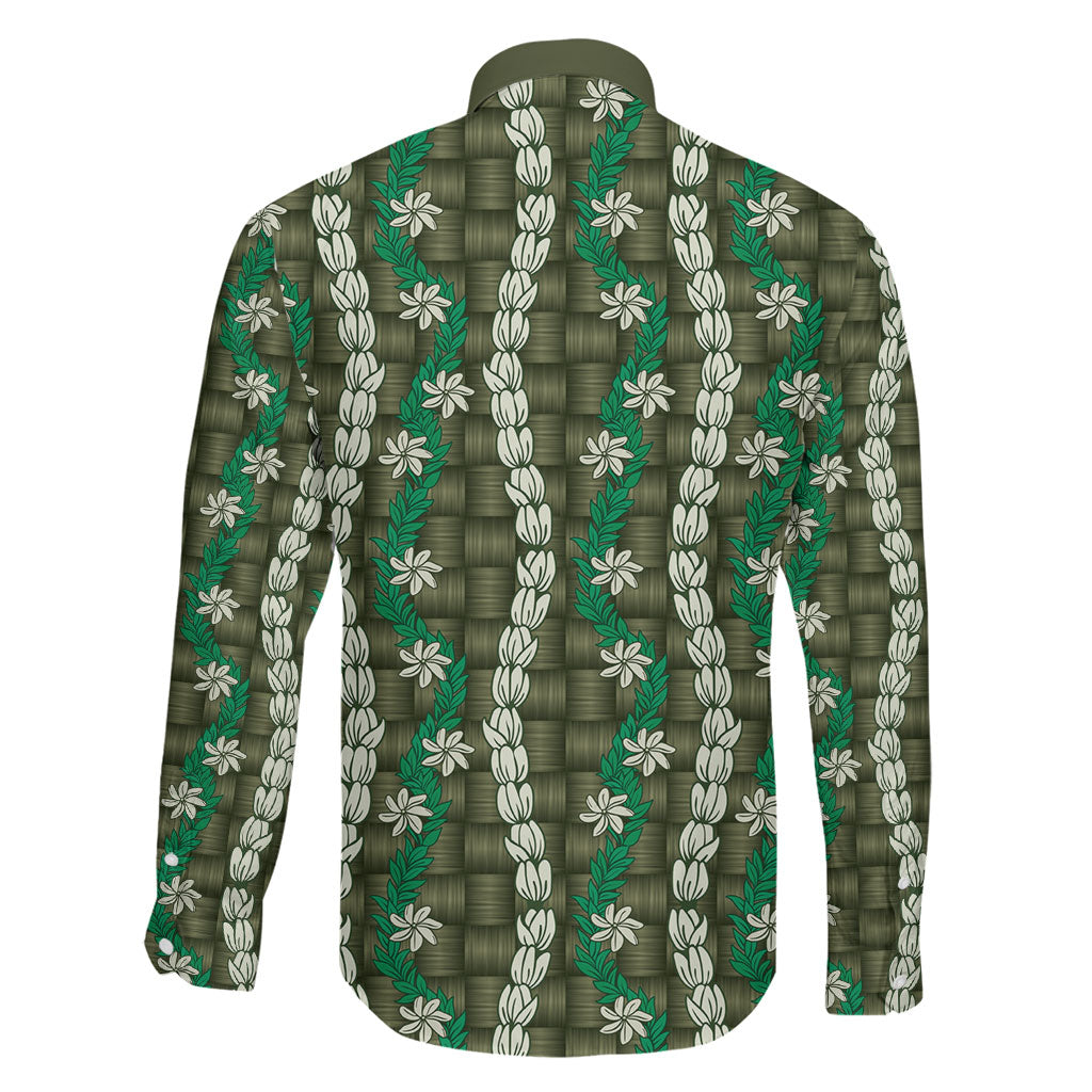 Pikake Maile Tiare Lei Family Matching Off The Shoulder Long Sleeve Dress and Hawaiian Shirt Omaomao Lauhala Pattern