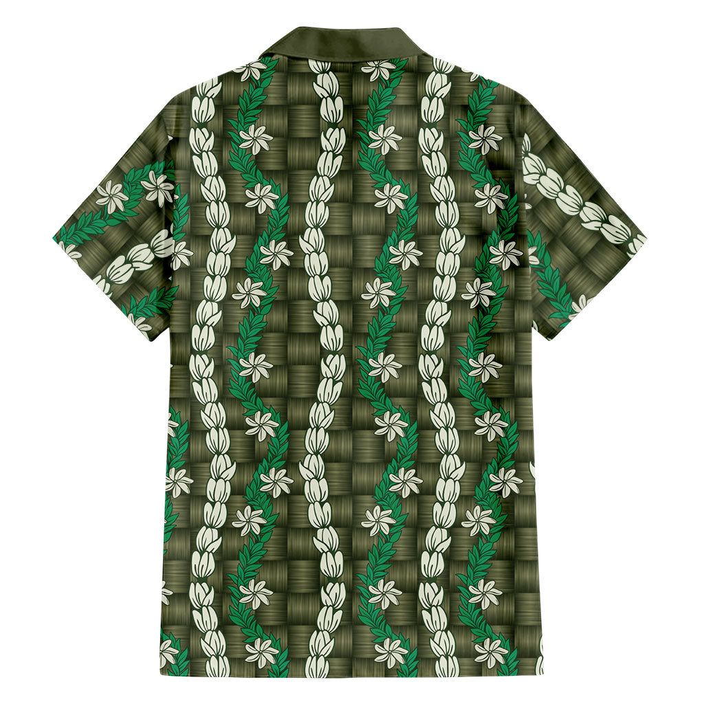 Pikake Maile Tiare Lei Family Matching Off Shoulder Maxi Dress and Hawaiian Shirt Omaomao Lauhala Pattern