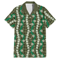 Pikake Maile Tiare Lei Family Matching Off Shoulder Short Dress and Hawaiian Shirt Omaomao Lauhala Pattern
