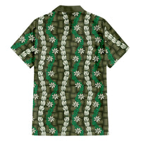 Pikake Maile Tiare Lei Family Matching Off Shoulder Short Dress and Hawaiian Shirt Omaomao Lauhala Pattern