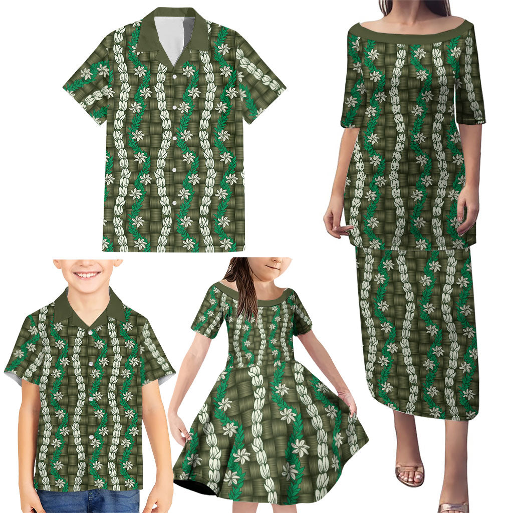 Pikake Maile Tiare Lei Family Matching Puletasi and Hawaiian Shirt Omaomao Lauhala Pattern