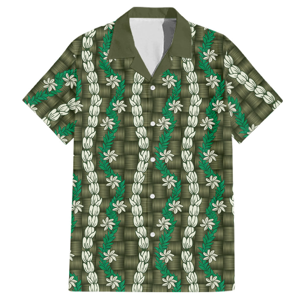 Pikake Maile Tiare Lei Family Matching Tank Maxi Dress and Hawaiian Shirt Omaomao Lauhala Pattern