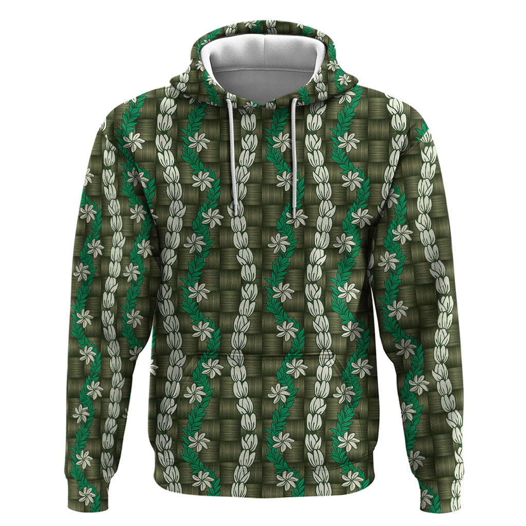 Pikake Maile Tiare Lei Hoodie Omaomao Lauhala Pattern LT01 Pullover Hoodie Green - Polynesian Pride
