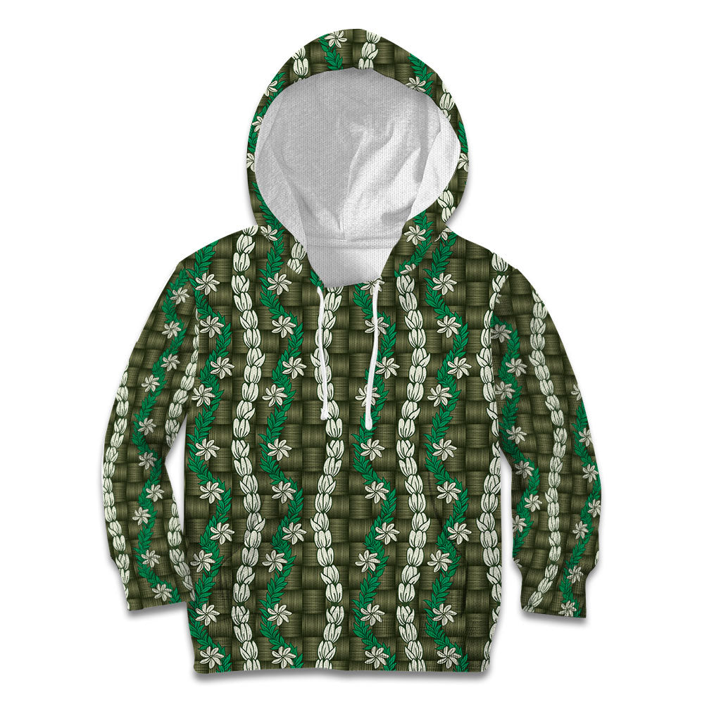 Pikake Maile Tiare Lei Kid Hoodie Omaomao Lauhala Pattern LT01 Hoodie Green - Polynesian Pride