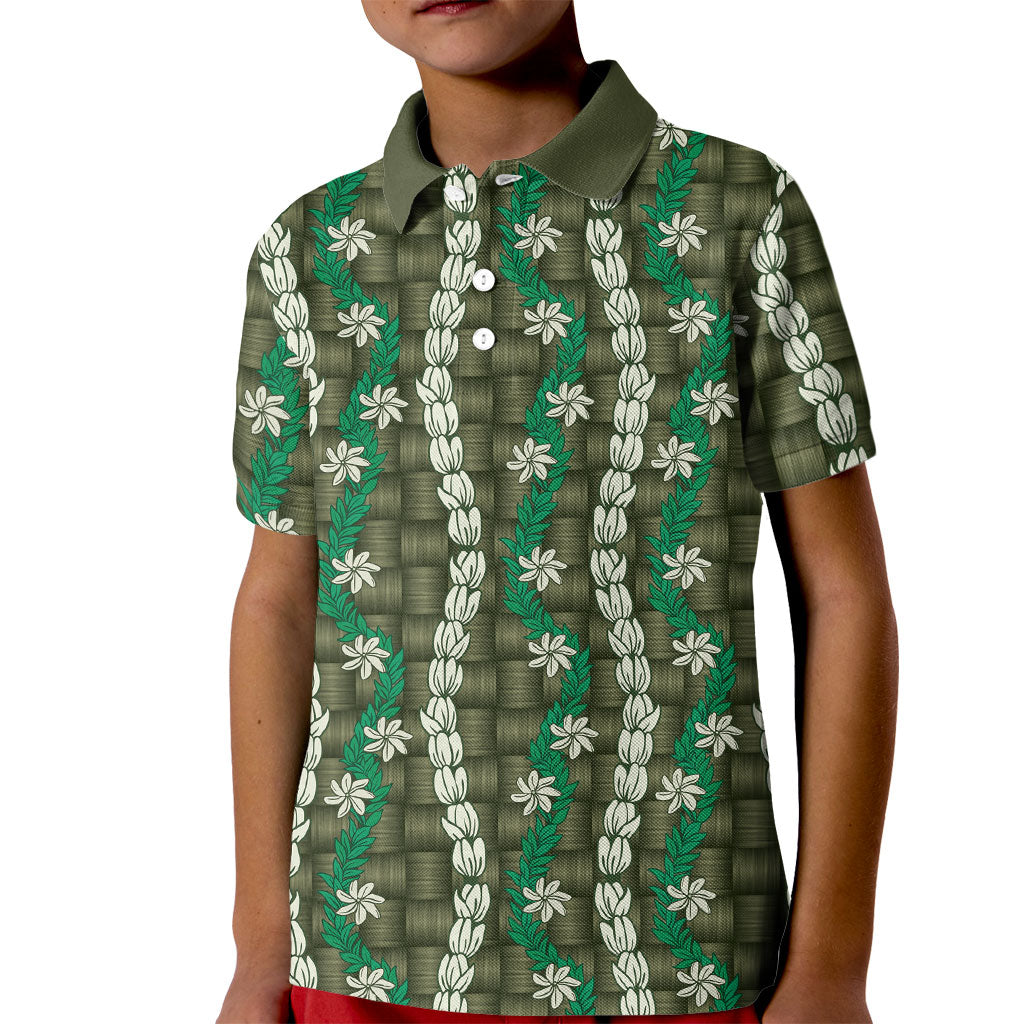 Pikake Maile Tiare Lei Kid Polo Shirt Omaomao Lauhala Pattern LT01 Kid Green - Polynesian Pride