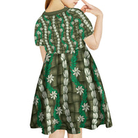 Pikake Maile Tiare Lei Kid Short Sleeve Dress Omaomao Lauhala Pattern