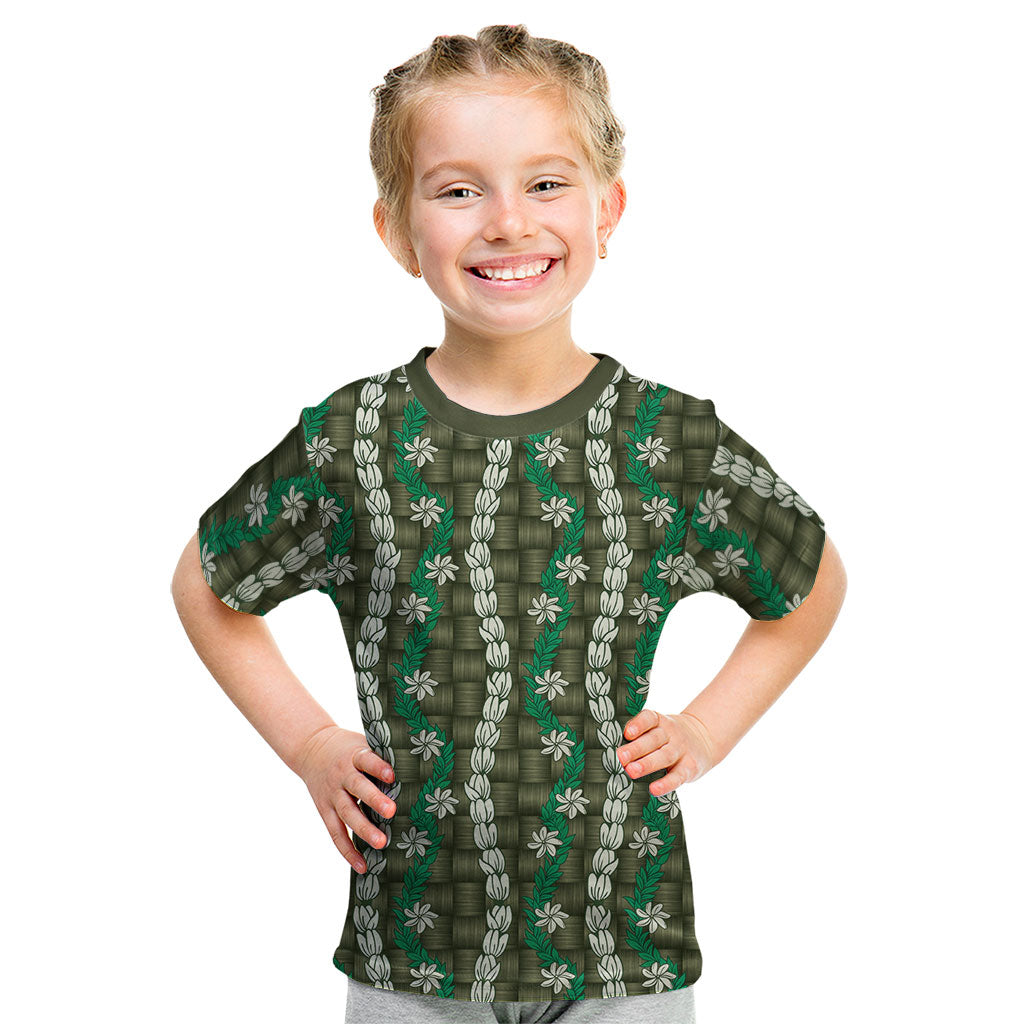 Pikake Maile Tiare Lei Kid T Shirt Omaomao Lauhala Pattern LT01 Green - Polynesian Pride