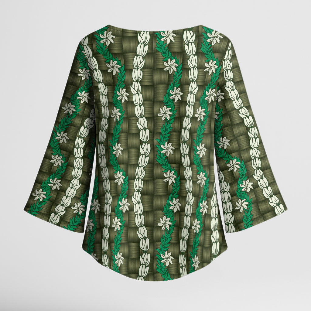 Pikake Maile Tiare Lei Kimono Sleeve Blouse Omaomao Lauhala Pattern