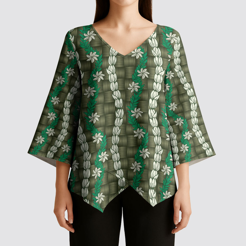Pikake Maile Tiare Lei Kimono Sleeve Blouse Omaomao Lauhala Pattern