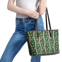 Pikake Maile Tiare Lei Leather Tote Bag Omaomao Lauhala Pattern