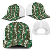 Pikake Maile Tiare Lei Mesh Trucker Cap Omaomao Lauhala Pattern