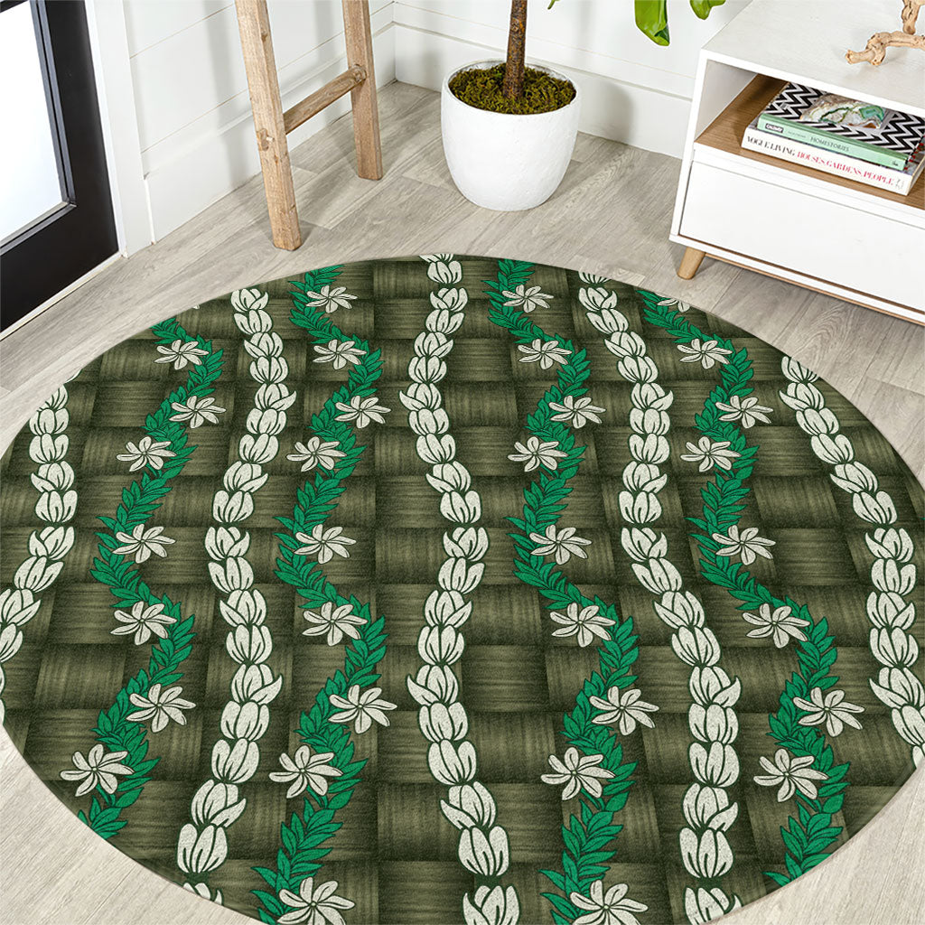 Pikake Maile Tiare Lei Round Carpet Omaomao Lauhala Pattern