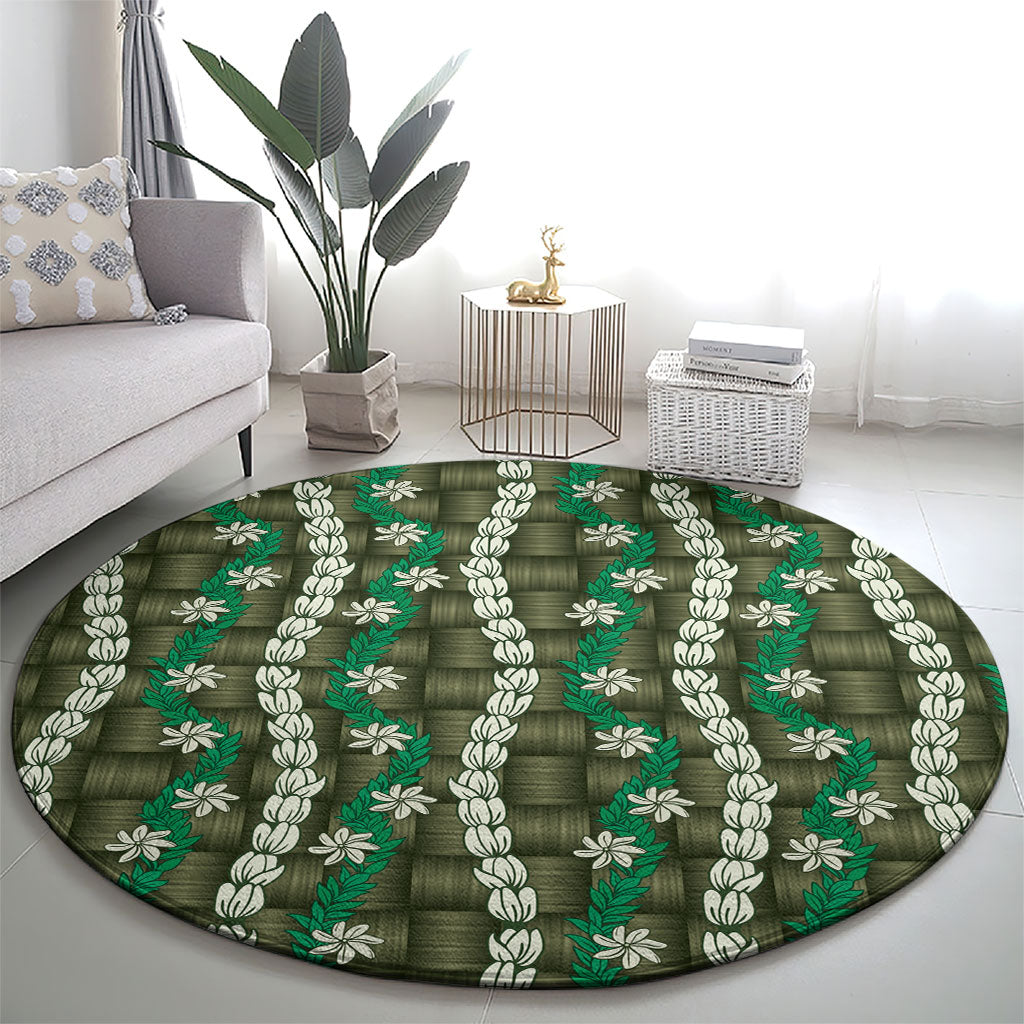 Pikake Maile Tiare Lei Round Carpet Omaomao Lauhala Pattern