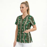 Pikake Maile Tiare Lei Scrub Top Omaomao Lauhala Pattern