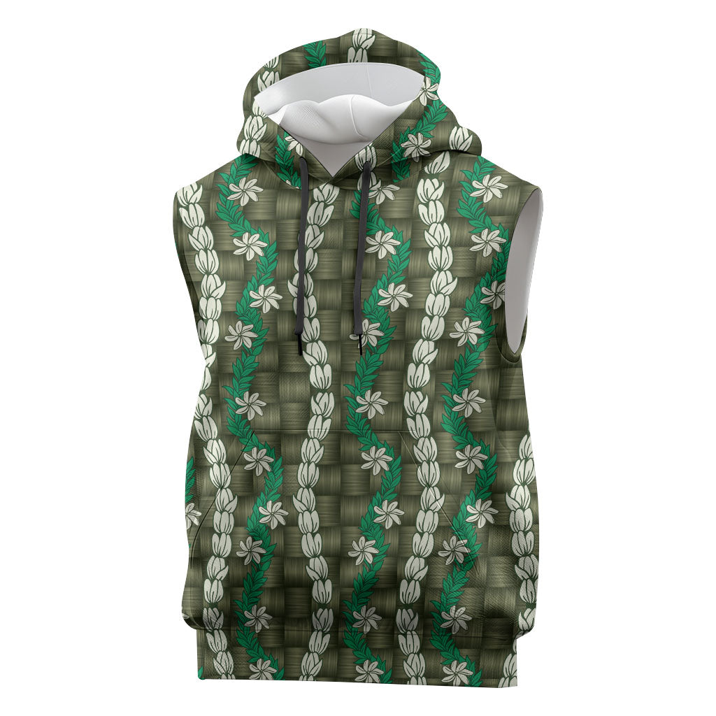 Pikake Maile Tiare Lei Sleeveless Hoodie Omaomao Lauhala Pattern