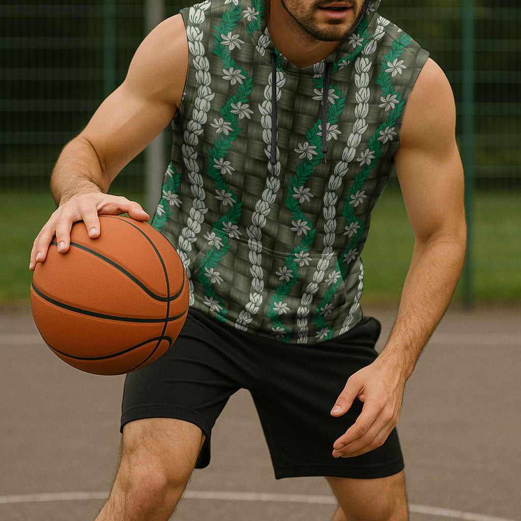 Pikake Maile Tiare Lei Sleeveless Hoodie Omaomao Lauhala Pattern