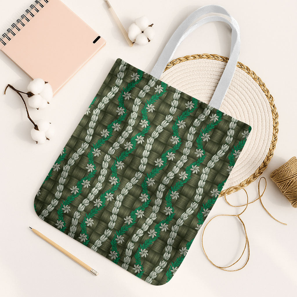 Pikake Maile Tiare Lei Tote Bag Omaomao Lauhala Pattern