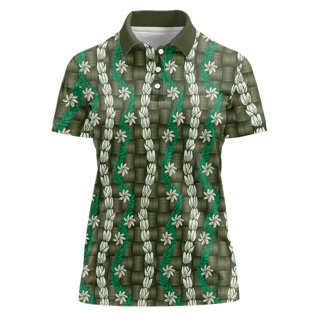 Pikake Maile Tiare Lei Women Polo Shirt Omaomao Lauhala Pattern LT01 Female Green - Polynesian Pride
