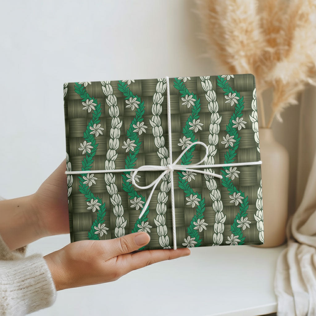 Pikake Maile Tiare Lei Wrapping Paper Omaomao Lauhala Pattern