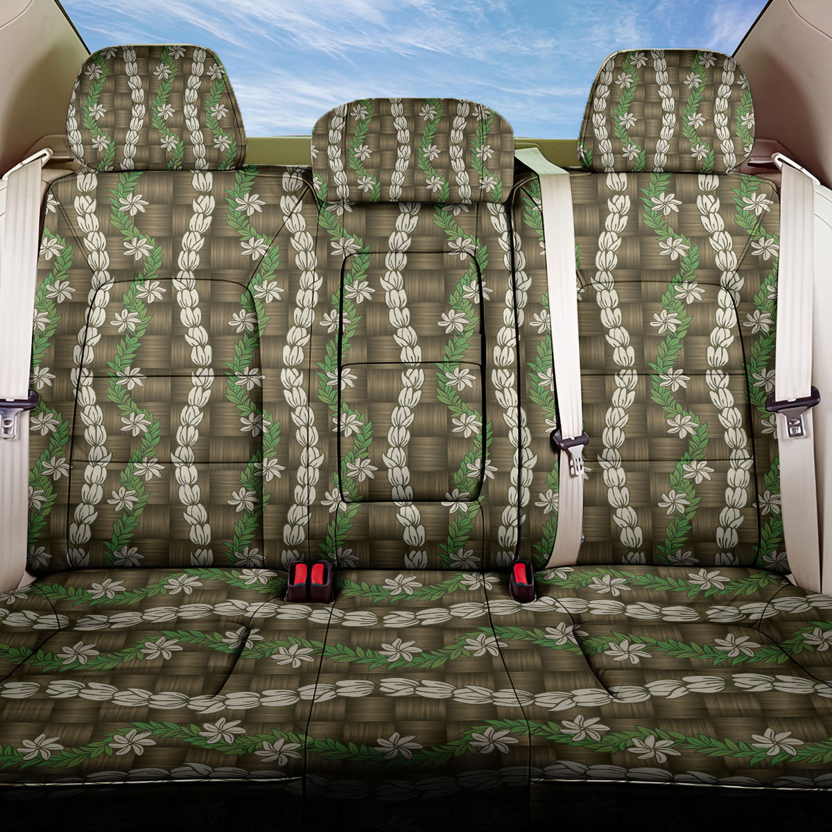 Pikake Maile Tiare Lei Back Car Seat Cover Natural Lauhala Pattern