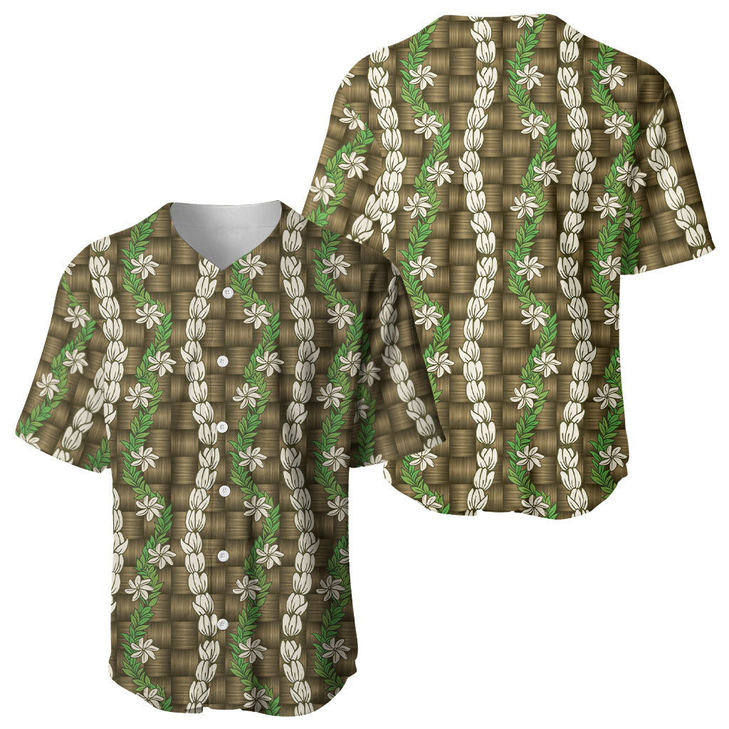 Pikake Maile Tiare Lei Baseball Jersey Natural Lauhala Pattern