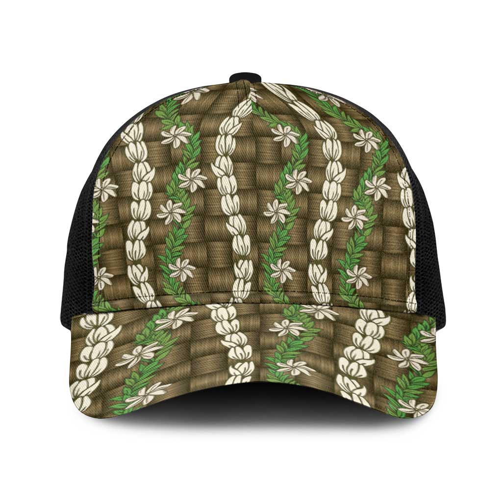 Pikake Maile Tiare Lei Baseball Net Cap Natural Lauhala Pattern