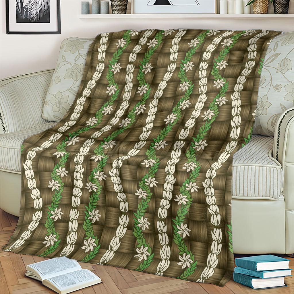 Pikake Maile Tiare Lei Blanket Natural Lauhala Pattern