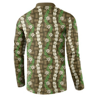 Pikake Maile Tiare Lei Button Sweatshirt Natural Lauhala Pattern