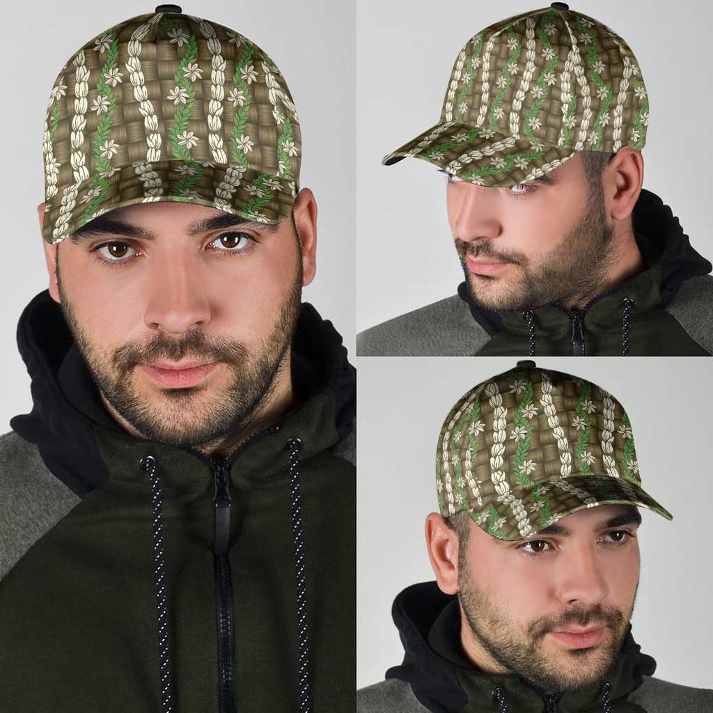 Pikake Maile Tiare Lei Classic Cap Natural Lauhala Pattern